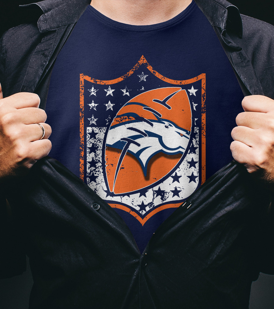 Denver Broncos Vintage Logo With Stars And Orange Shield T-Shirt