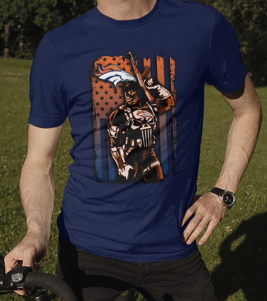 Denver Broncos Punisher Style Patriot T-Shirt