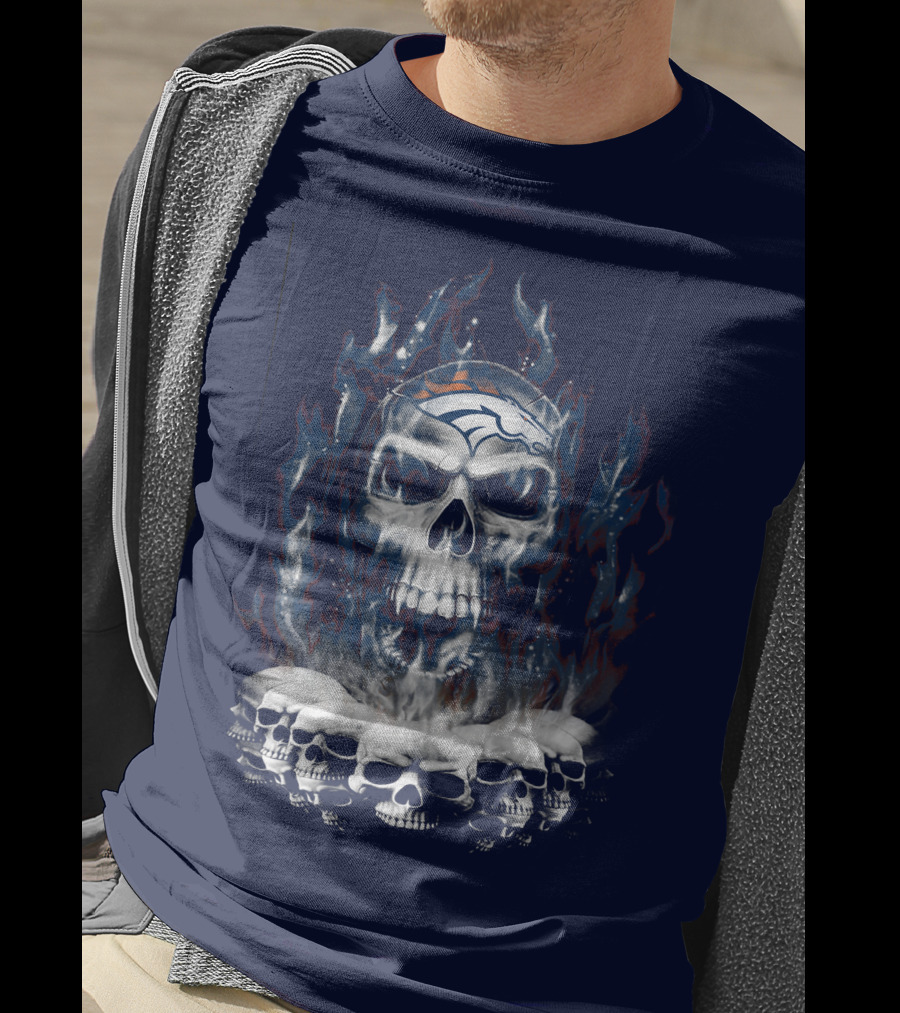 Denver Broncos Flaming Skull T-Shirt
