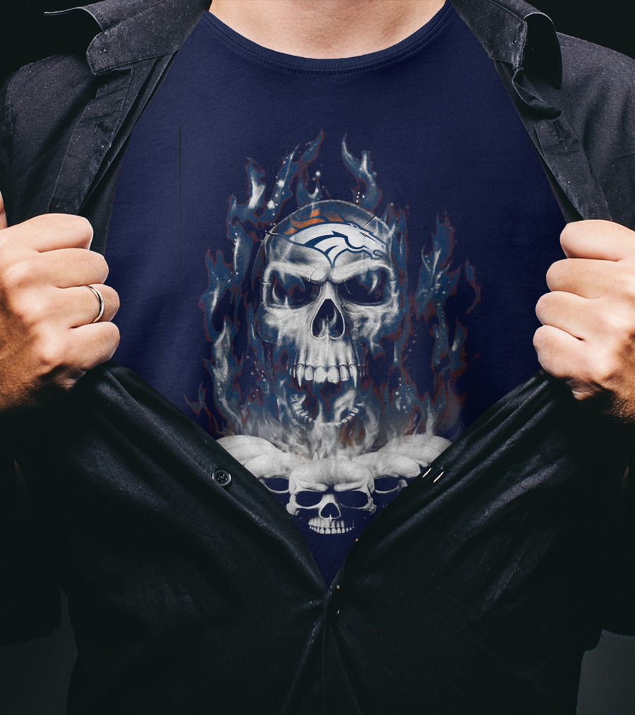 Denver Broncos Flaming Skull T-Shirt