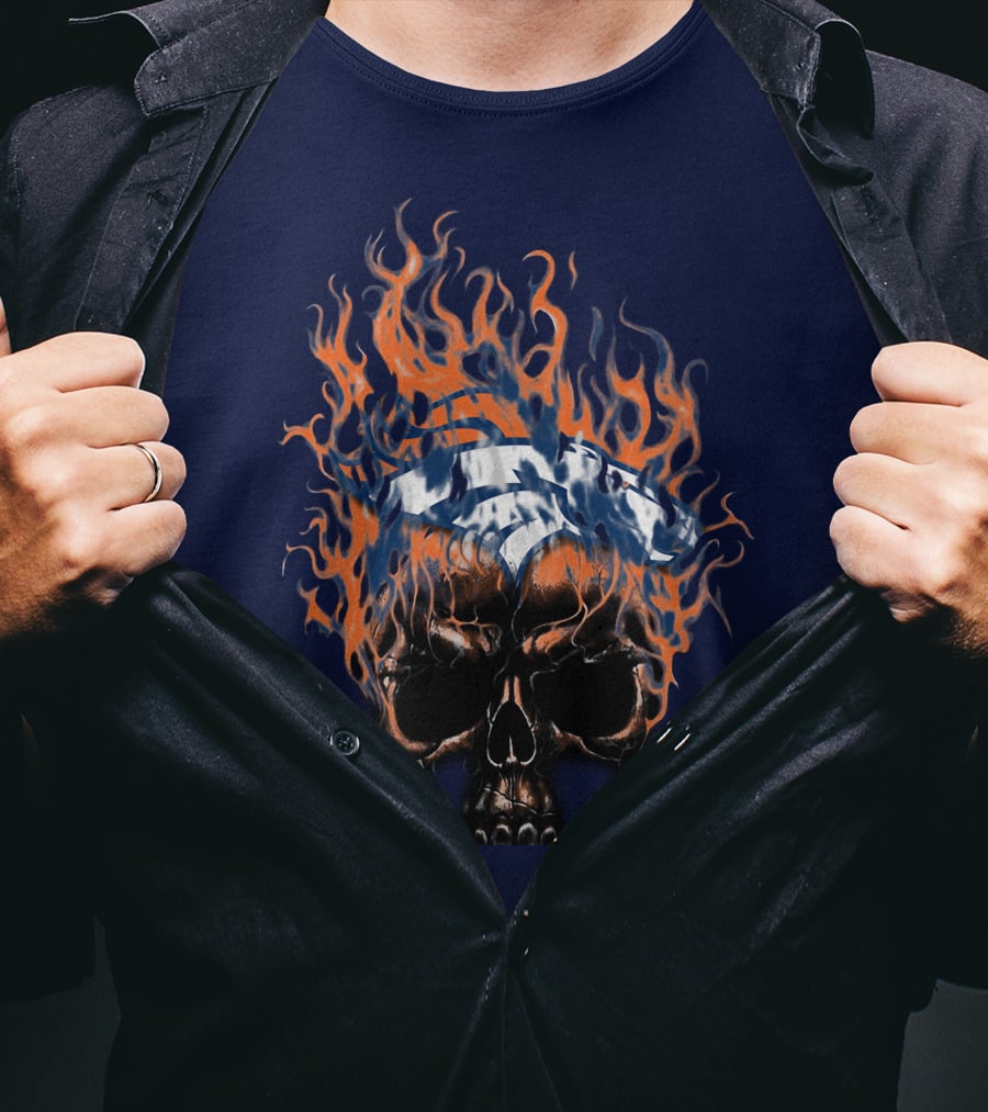 Denver Broncos 37 Fire Skull Flame Helmet T-Shirt