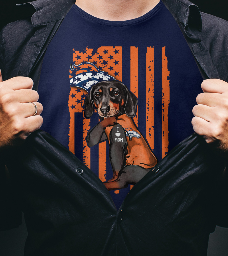 Dachshund Denver Broncos I Love Mom T-Shirt