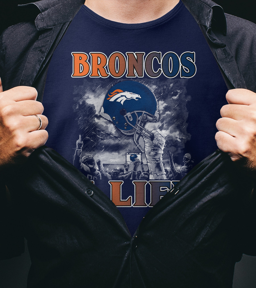Broncos 4 Life Denver Broncos Helmet And Fans Celebration T-Shirt