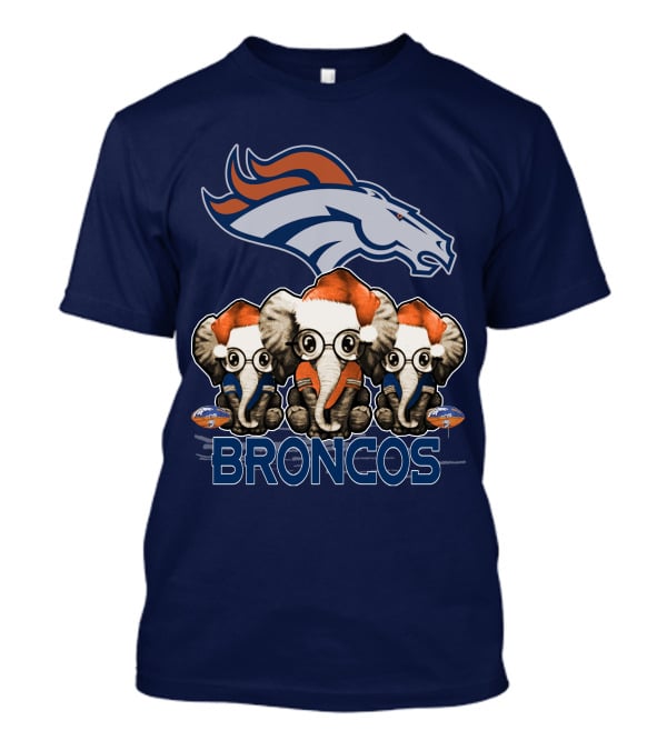 Elephan Christmas Denver Broncos Santa Hats Sporting Team Spirit T-Shirt