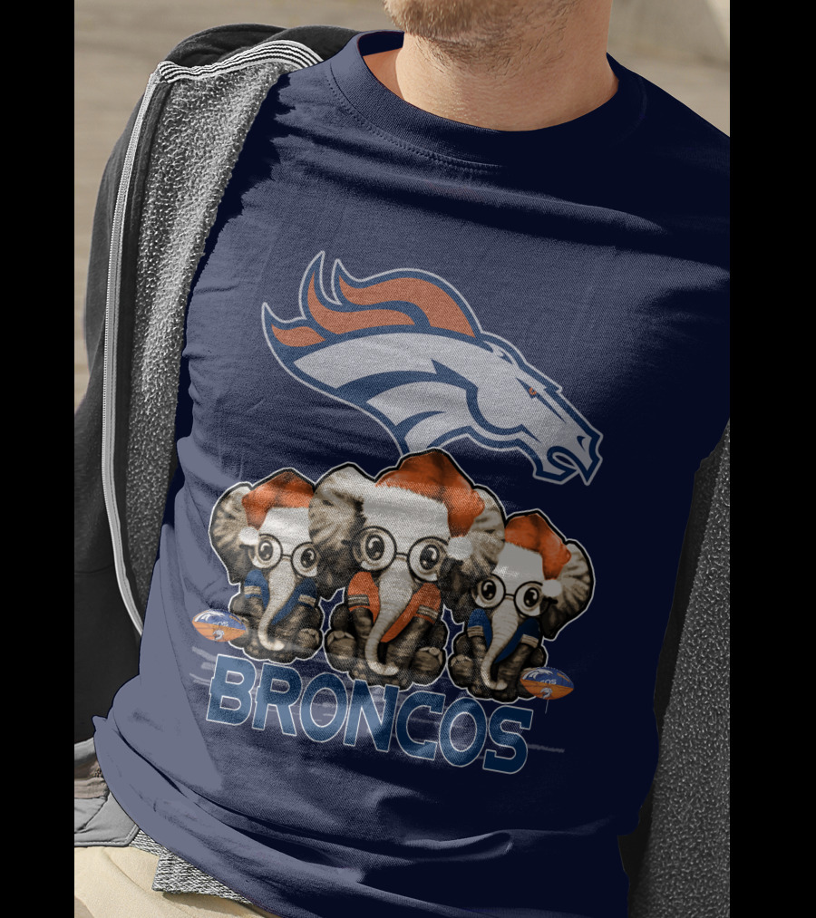 Elephan Christmas Denver Broncos Santa Hats Sporting Team Spirit T-Shirt