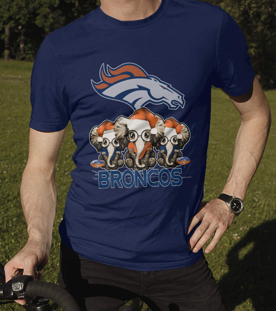 Elephan Christmas Denver Broncos Santa Hats Sporting Team Spirit T-Shirt