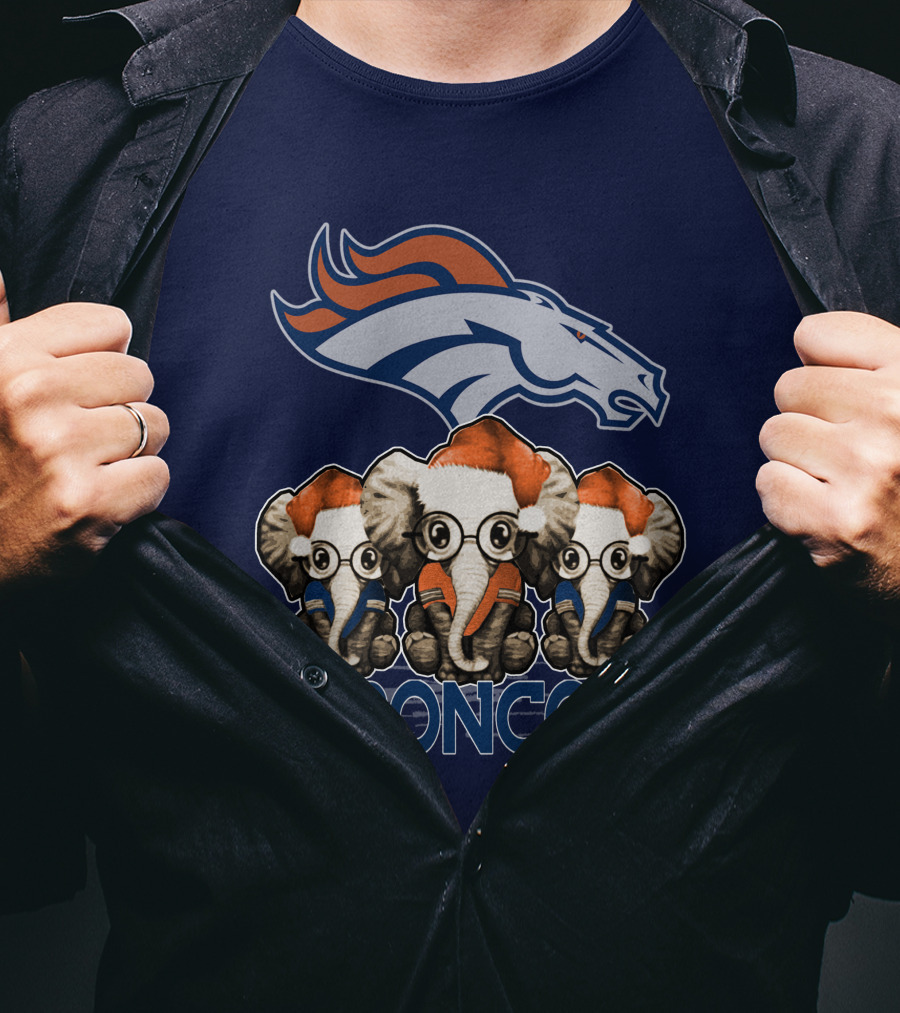 Elephan Christmas Denver Broncos Santa Hats Sporting Team Spirit T-Shirt