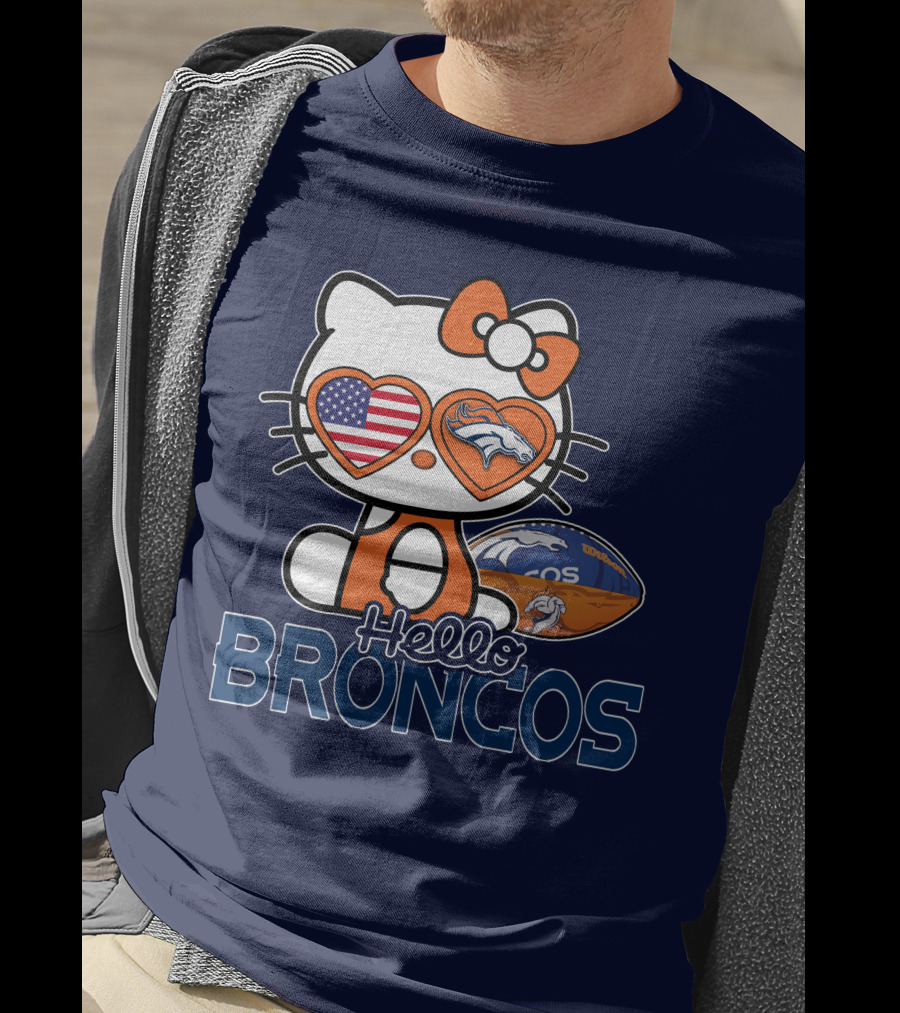 Hellokitty Broncos Usa Heart Football T-Shirt