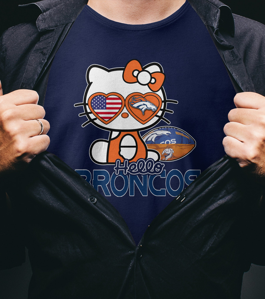 Hellokitty Broncos Usa Heart Football T-Shirt