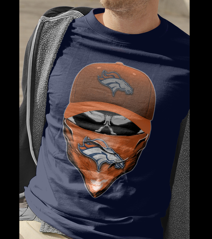 Skull V6 Denver Broncos Mask And Cap T-Shirt