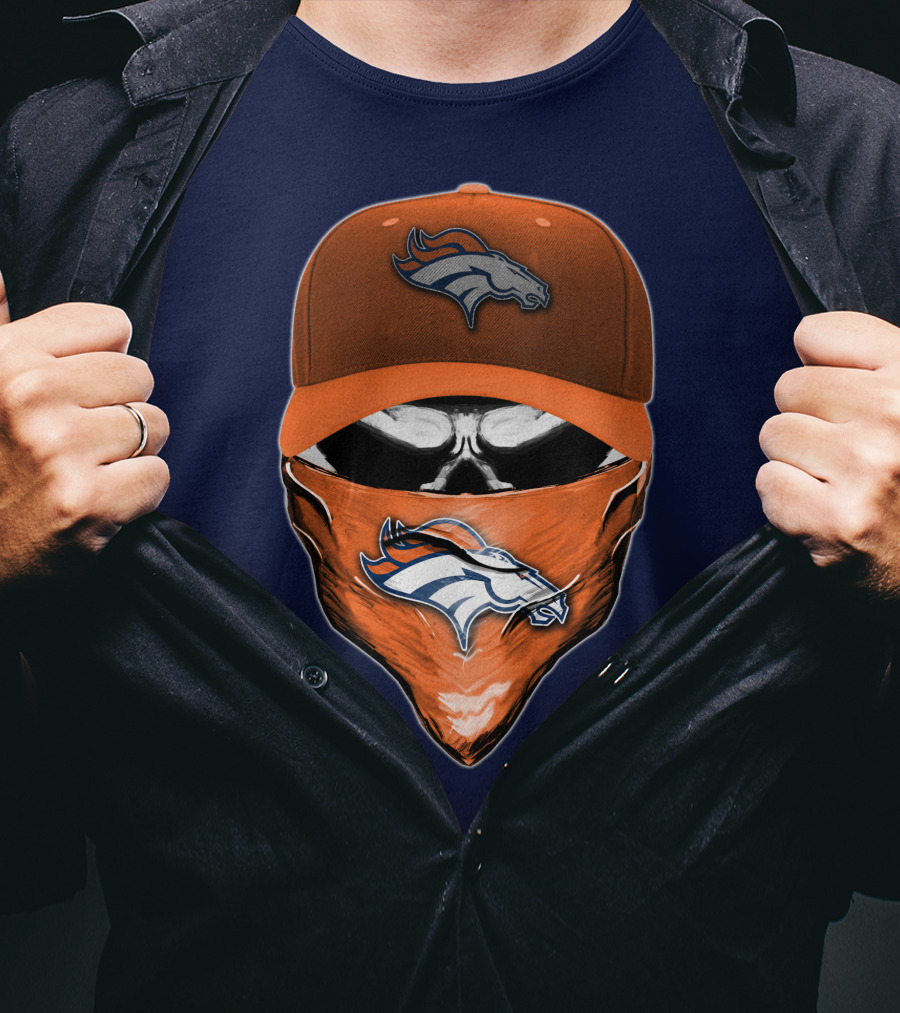 Skull V6 Denver Broncos Mask And Cap T-Shirt