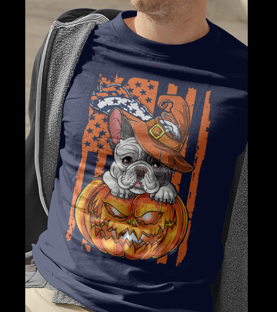 Hlw Bulldog Halloween Pumpkin Denver Broncos T-Shirt