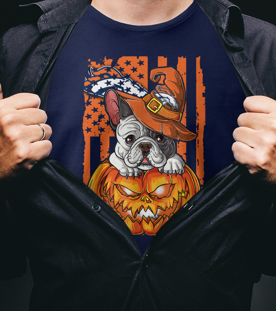 Hlw Bulldog Halloween Pumpkin Denver Broncos T-Shirt