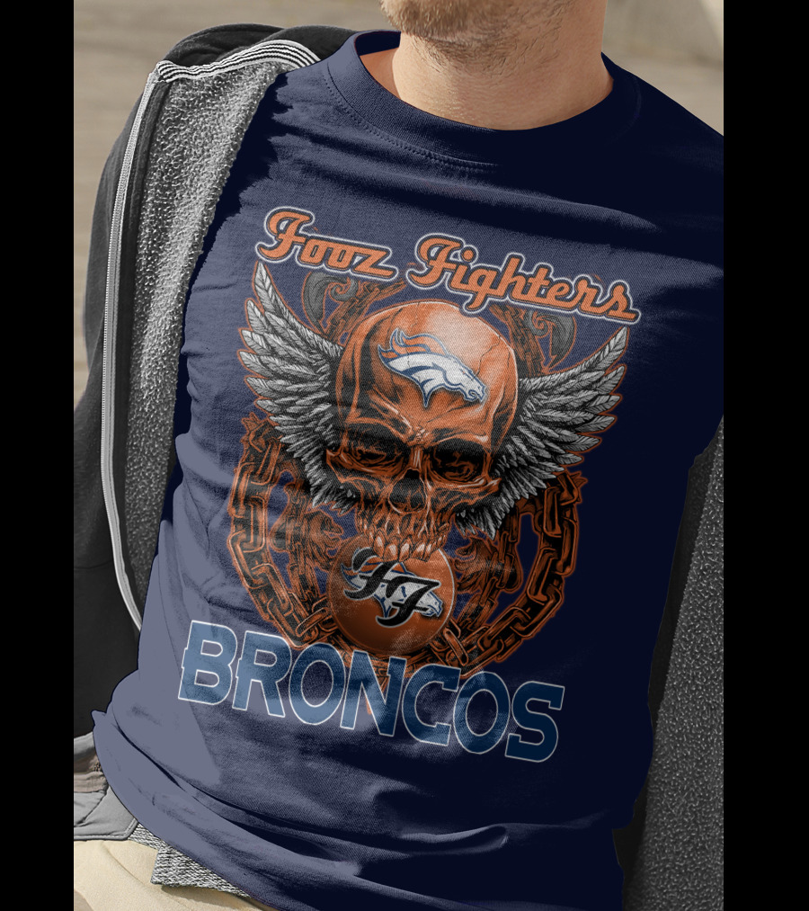 Fooz Fighters Denver Broncos Skull Wings T-Shirt