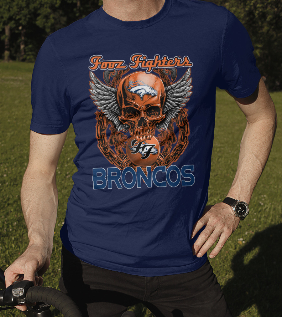 Fooz Fighters Denver Broncos Skull Wings T-Shirt