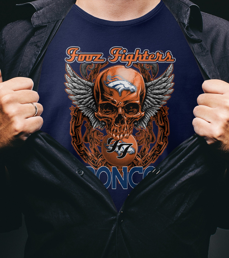 Fooz Fighters Denver Broncos Skull Wings T-Shirt