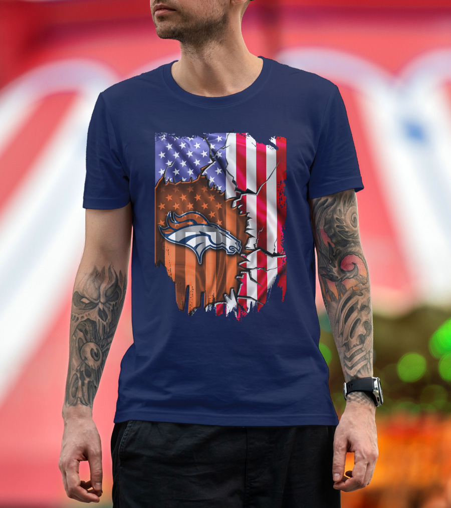 Flag V2 Denver Broncos American Flag Rip Style T-Shirt
