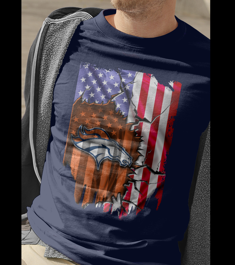 Flag V2 Denver Broncos American Flag Rip Style T-Shirt