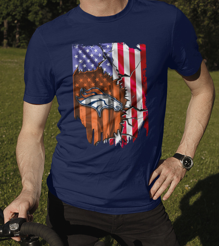 Flag V2 Denver Broncos American Flag Rip Style T-Shirt