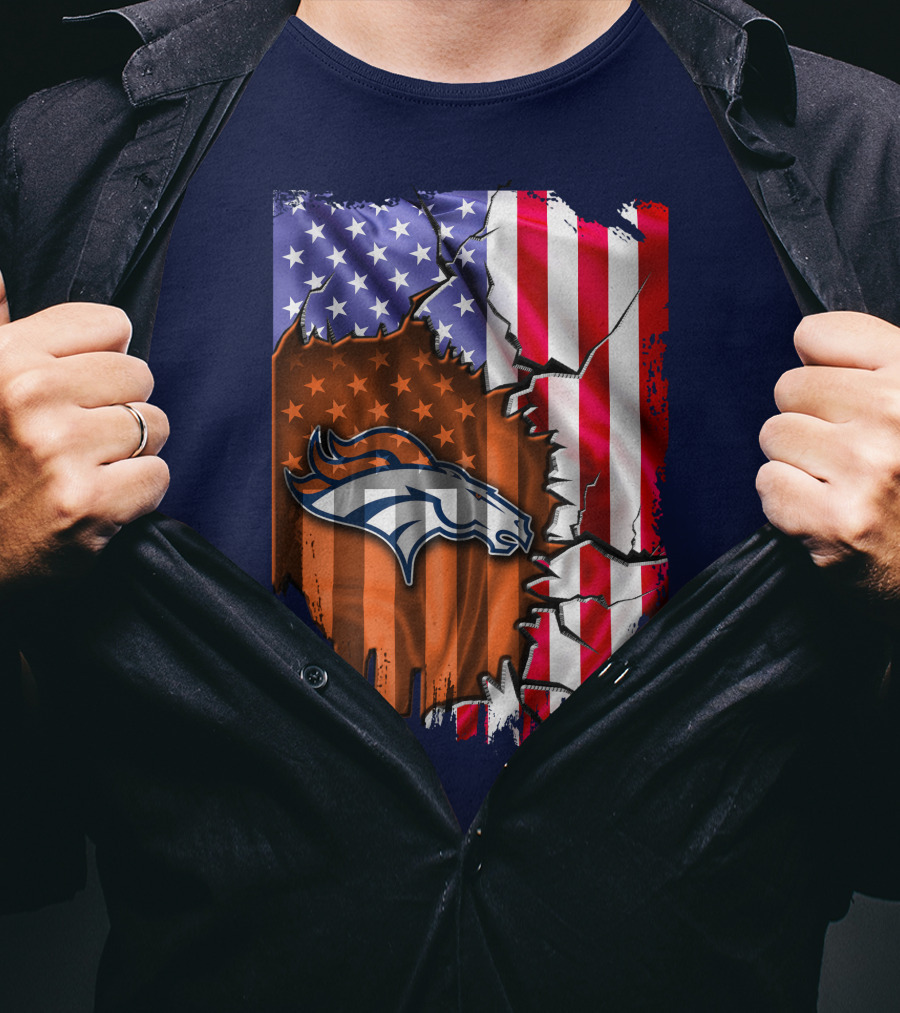 Flag V2 Denver Broncos American Flag Rip Style T-Shirt