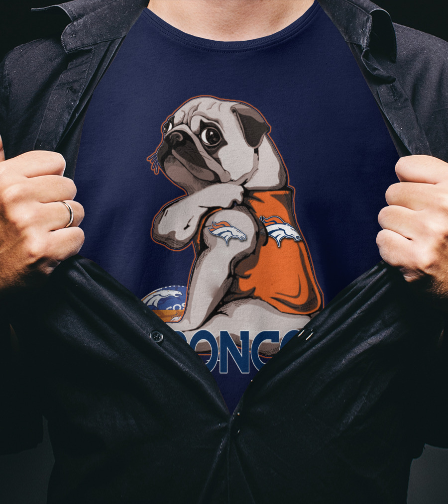 Pug Denver Broncos Football Team Fan Mascot T-Shirt