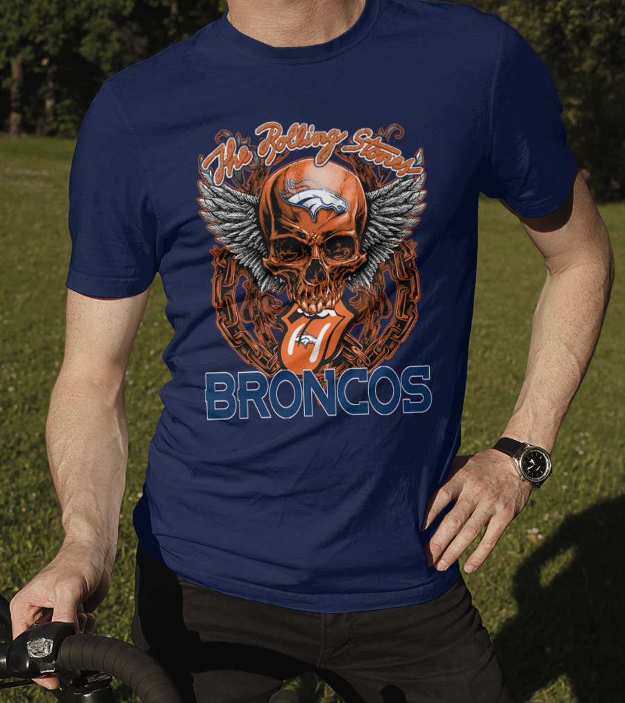 The Rolling Stones Broncos Winged Skull Denver Broncos Logo Tongue T-Shirt