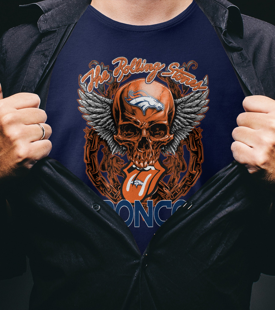 The Rolling Stones Broncos Winged Skull Denver Broncos Logo Tongue T-Shirt