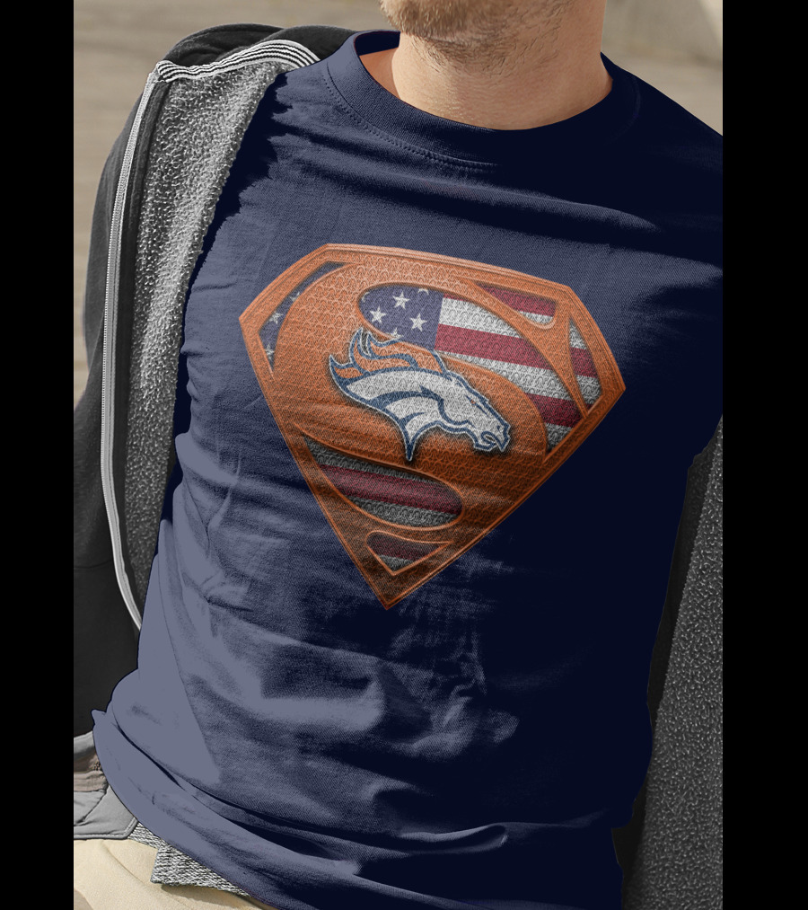 Denver Broncos Superhero Shield American Flag T-Shirt