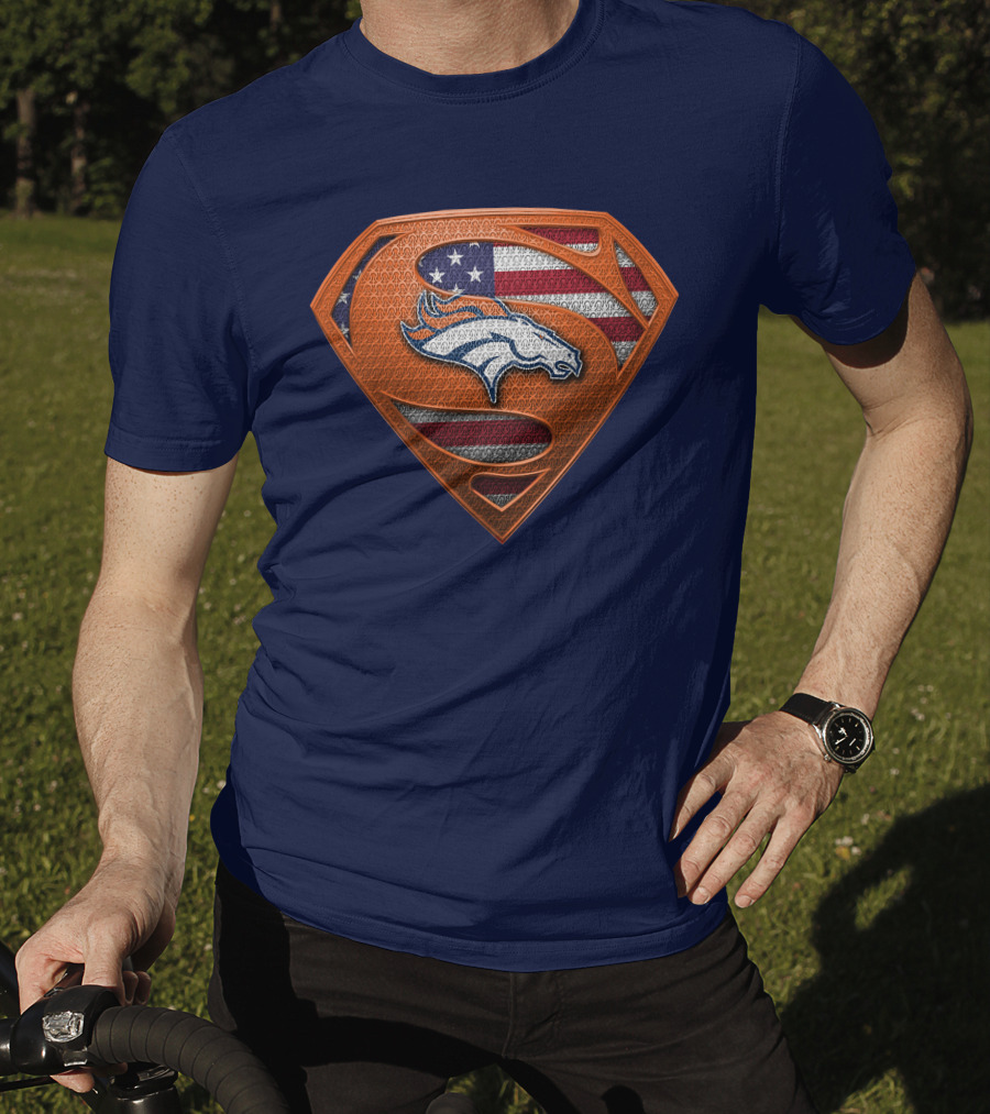 Denver Broncos Superhero Shield American Flag T-Shirt