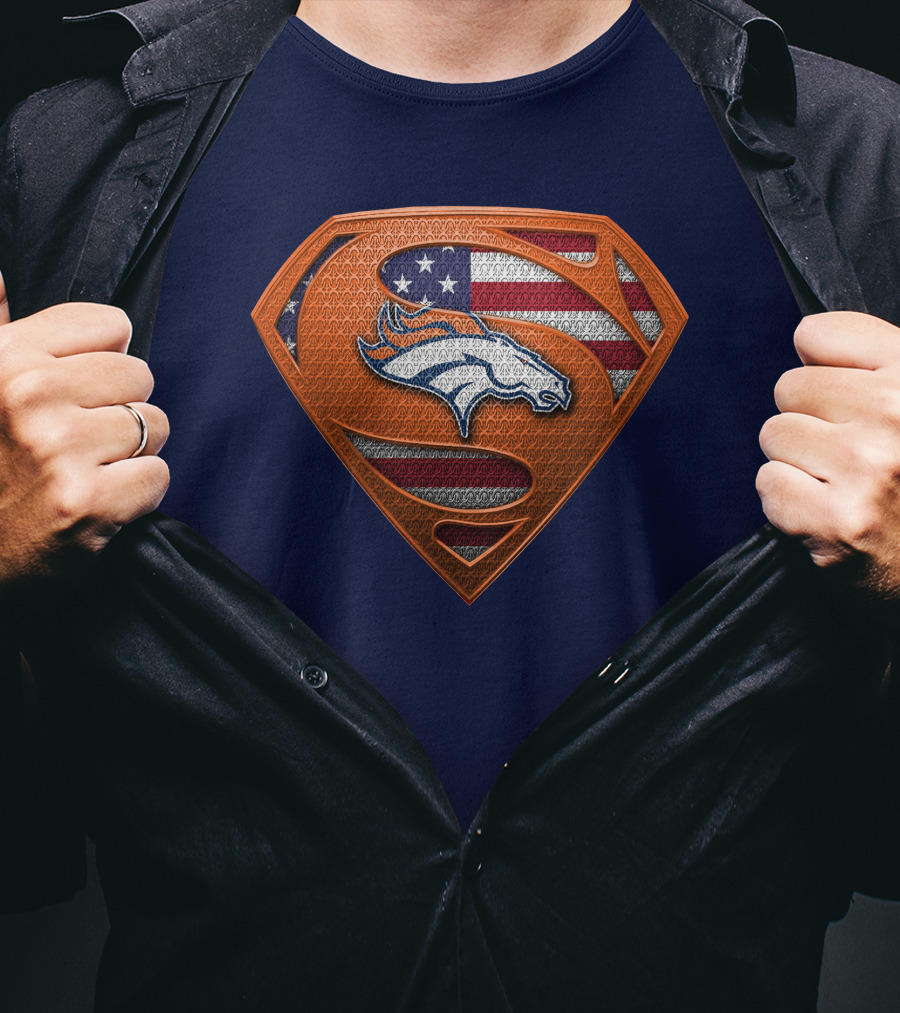 Denver Broncos Superhero Shield American Flag T-Shirt