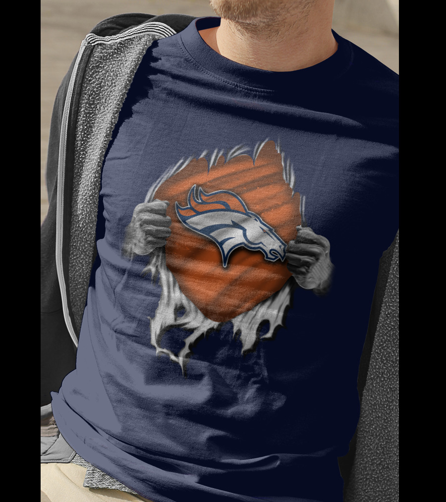 Torn V1 Denver Broncos Logo Hands Ripping T-Shirt