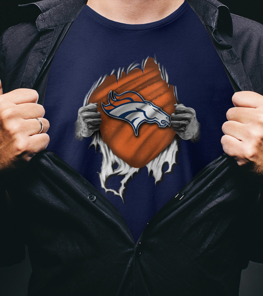 Torn V1 Denver Broncos Logo Hands Ripping T-Shirt