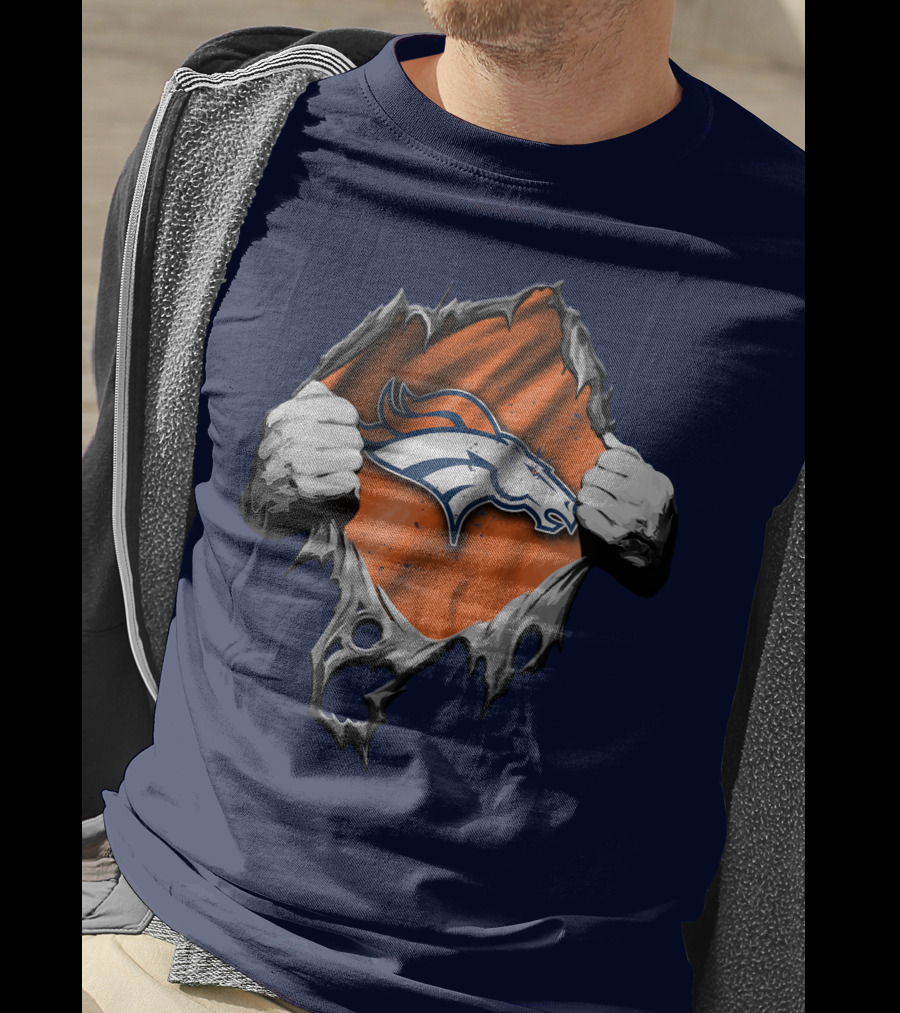 Torn V2 Denver Broncos Logo Ripped Reveal T-Shirt