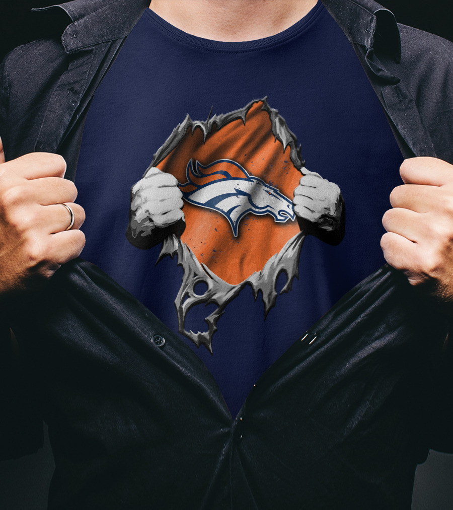 Torn V2 Denver Broncos Logo Ripped Reveal T-Shirt