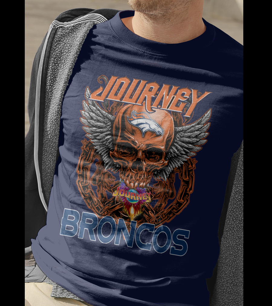 Journey Denver Broncos Skull With Wings And Chains T-Shirt