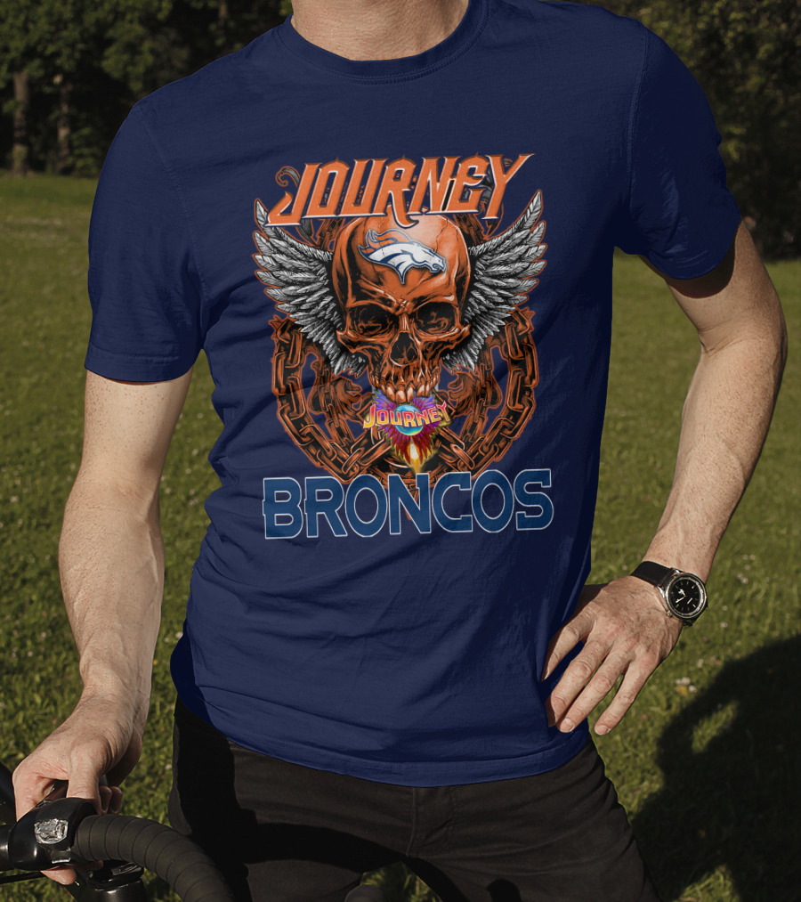 Journey Denver Broncos Skull With Wings And Chains T-Shirt