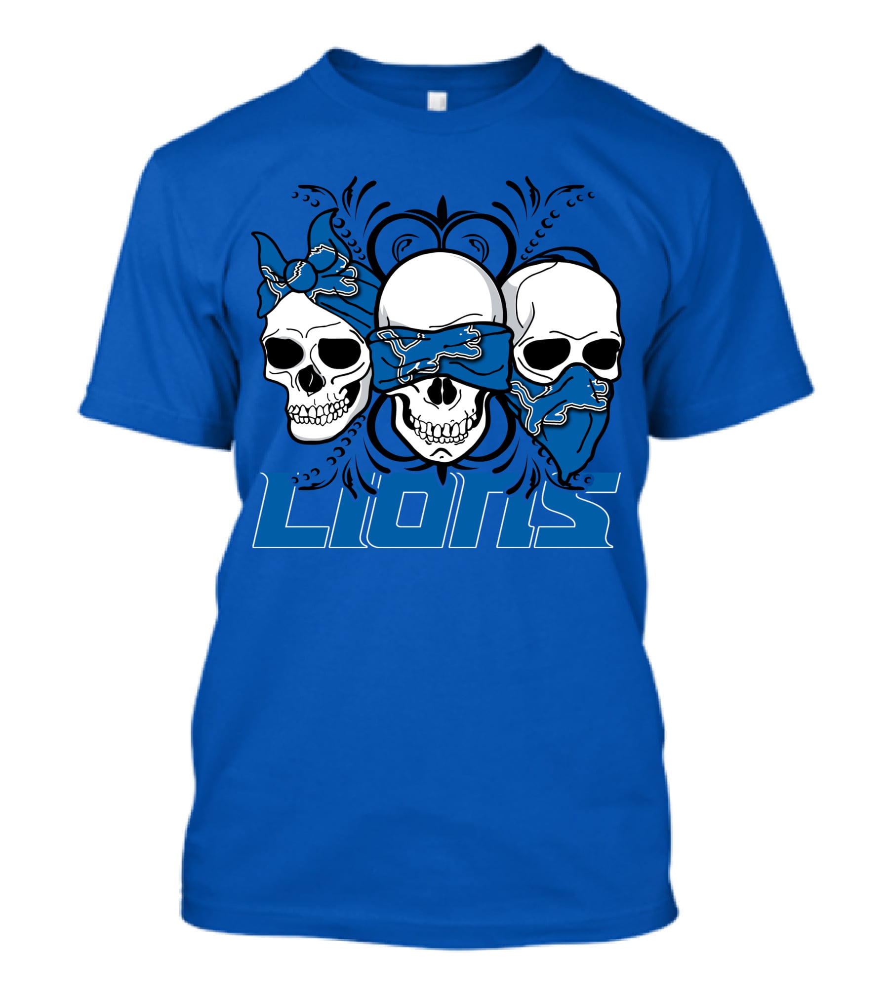 Skull Detroit Lions Bandana Style Art T-Shirt