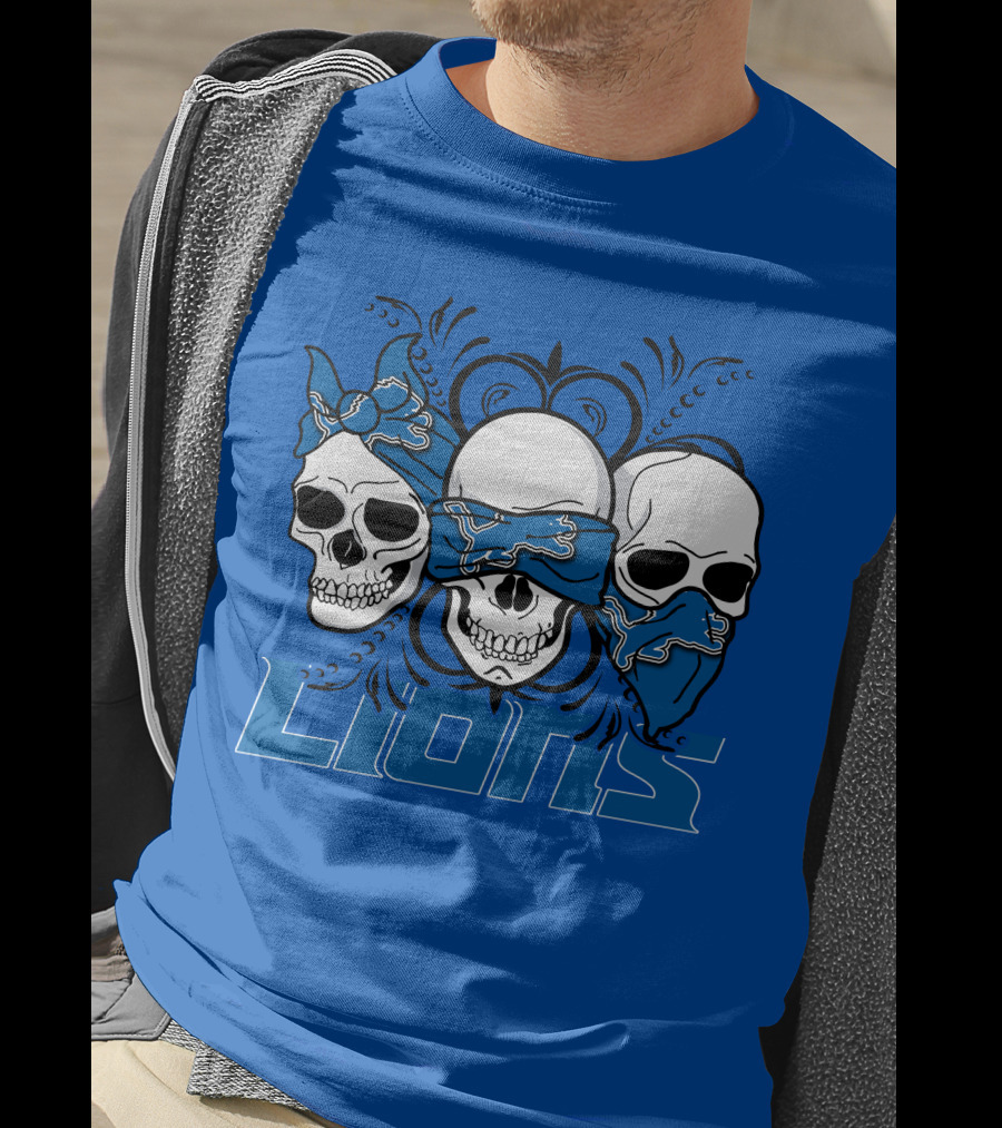 Skull Detroit Lions Bandana Style Art T-Shirt