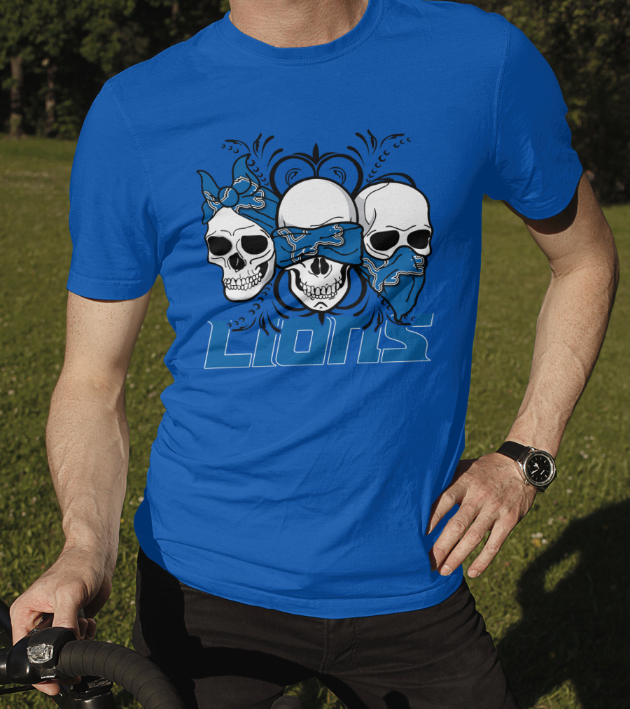 Skull Detroit Lions Bandana Style Art T-Shirt