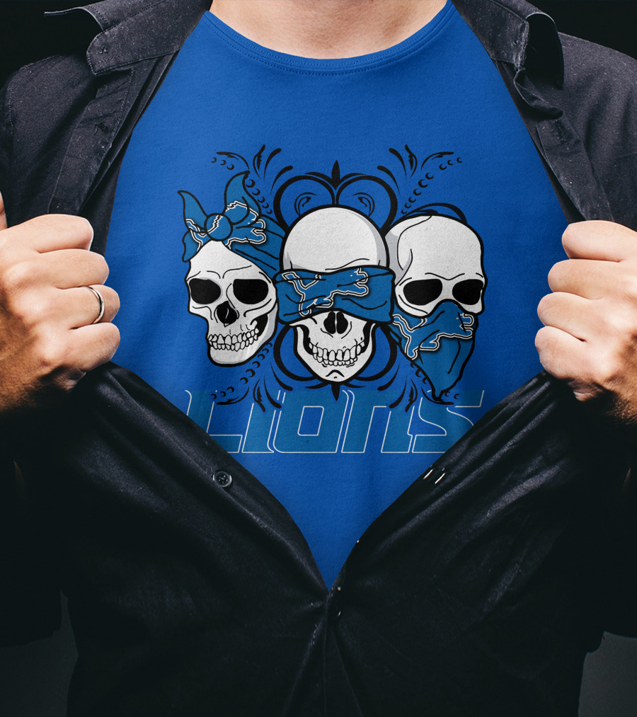 Skull Detroit Lions Bandana Style Art T-Shirt