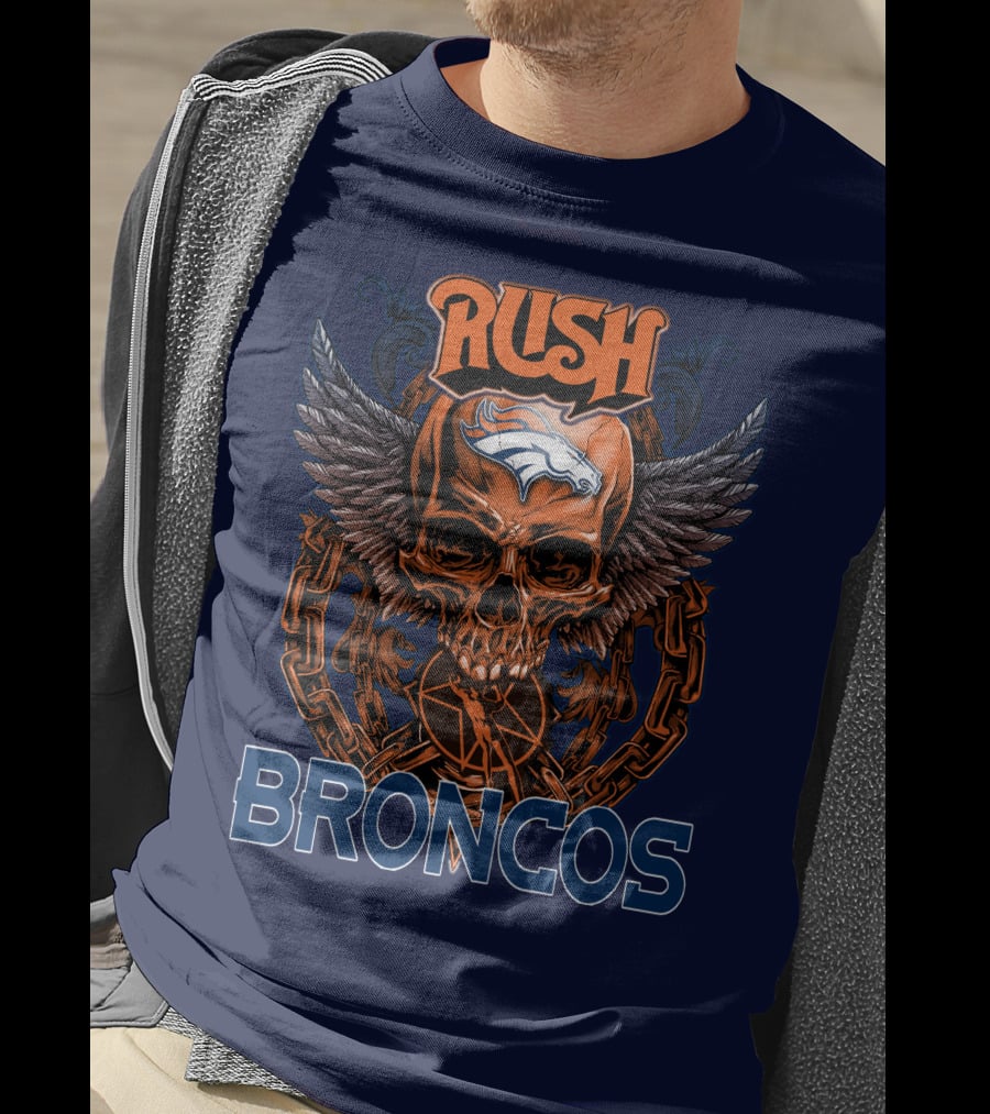 Rush Denver Broncos Skull Wings Chain T-Shirt