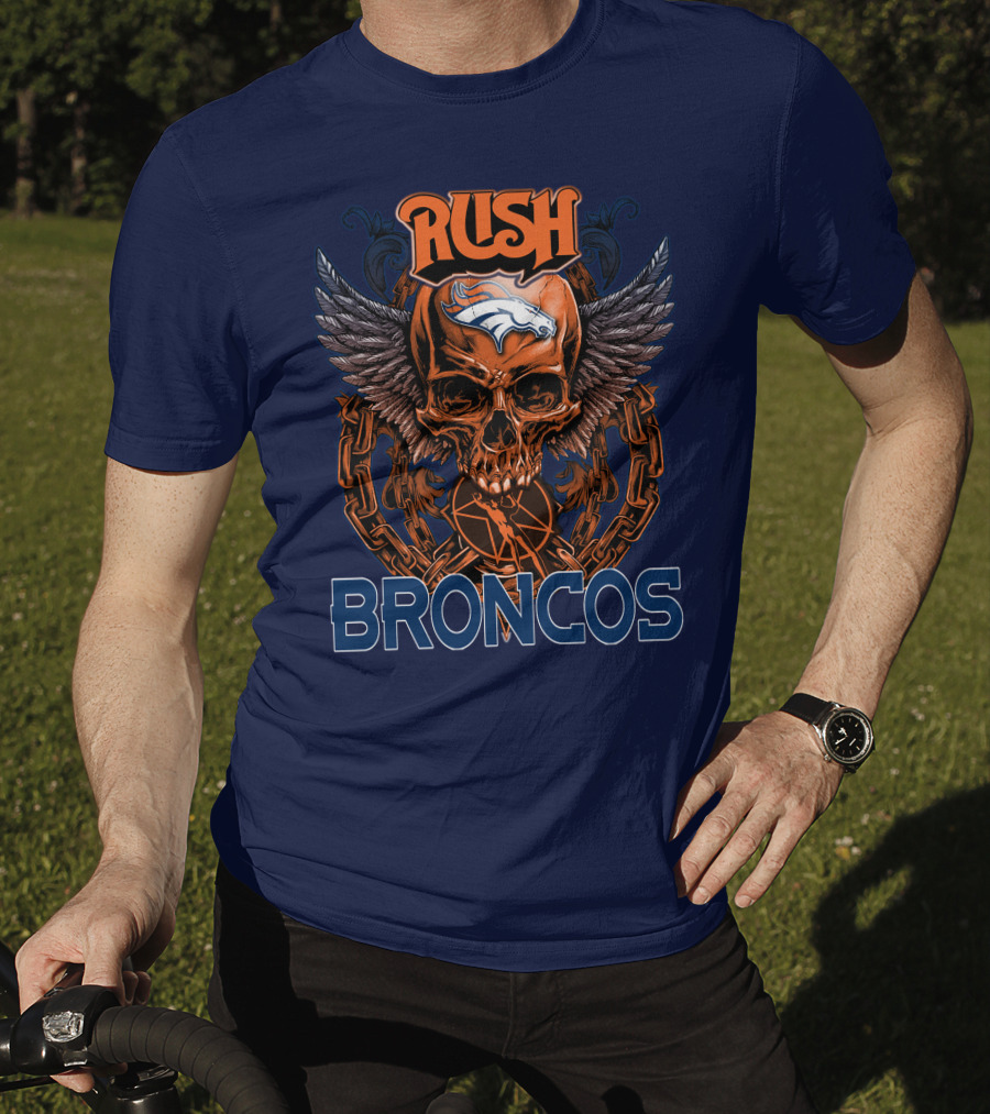 Rush Denver Broncos Skull Wings Chain T-Shirt