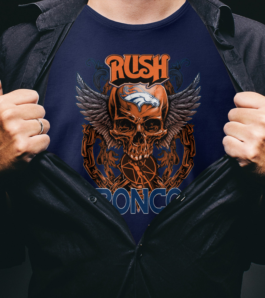 Rush Denver Broncos Skull Wings Chain T-Shirt