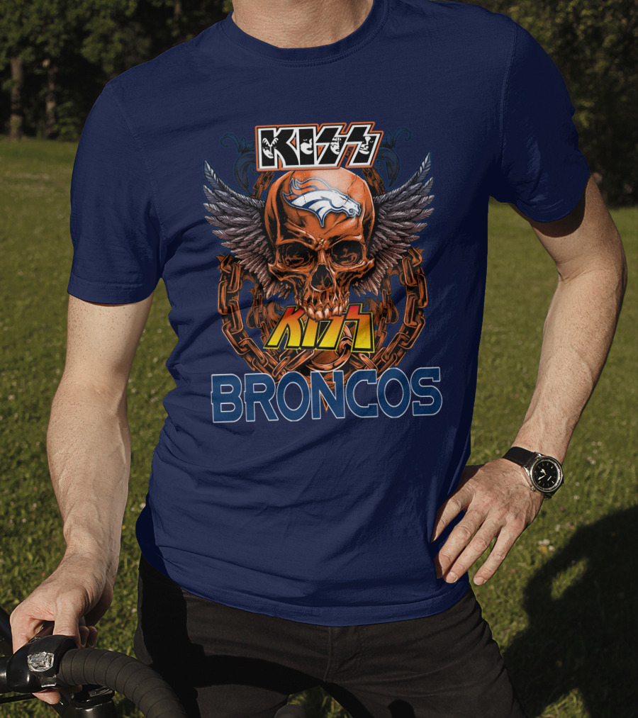 Kiss Denver Broncos Skull With Wings And Chains T-Shirt