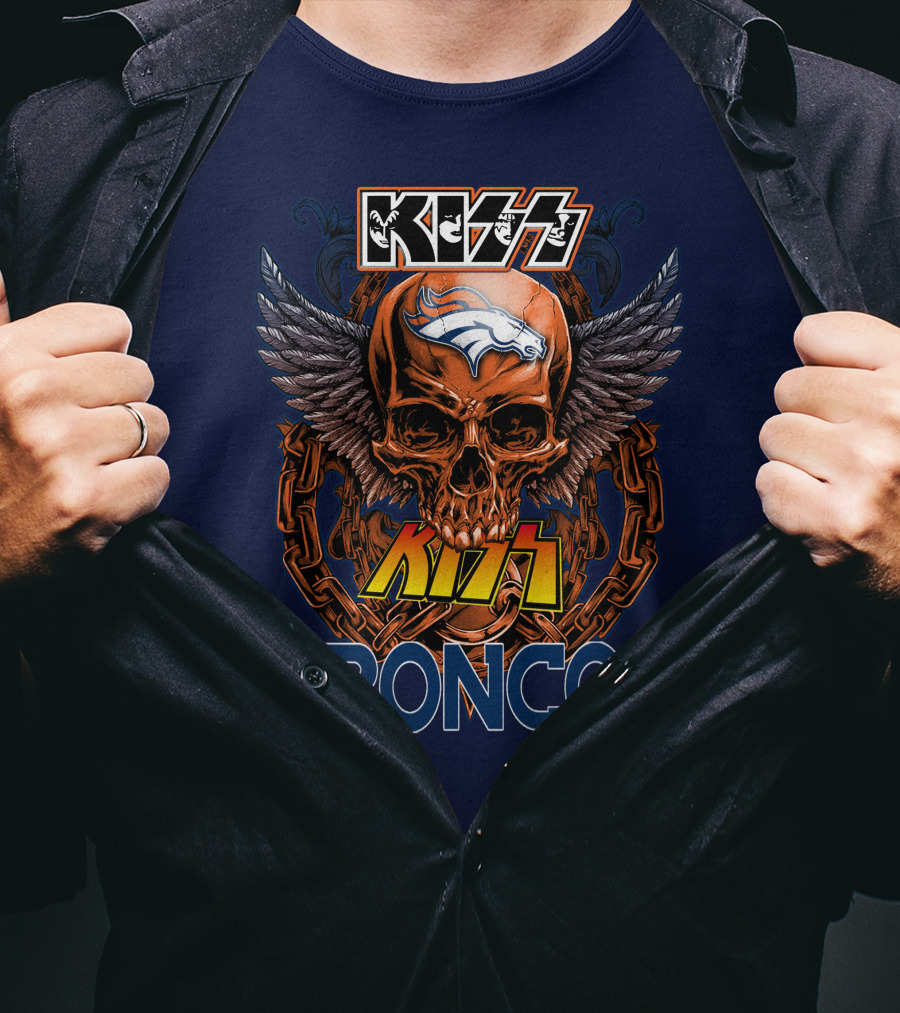 Kiss Denver Broncos Skull With Wings And Chains T-Shirt
