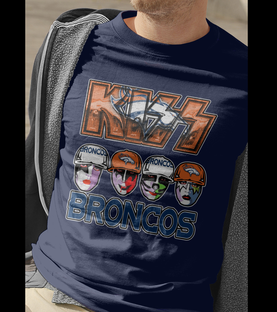 Kiss Denver Broncos Football Helmet Band Makeup T-Shirt