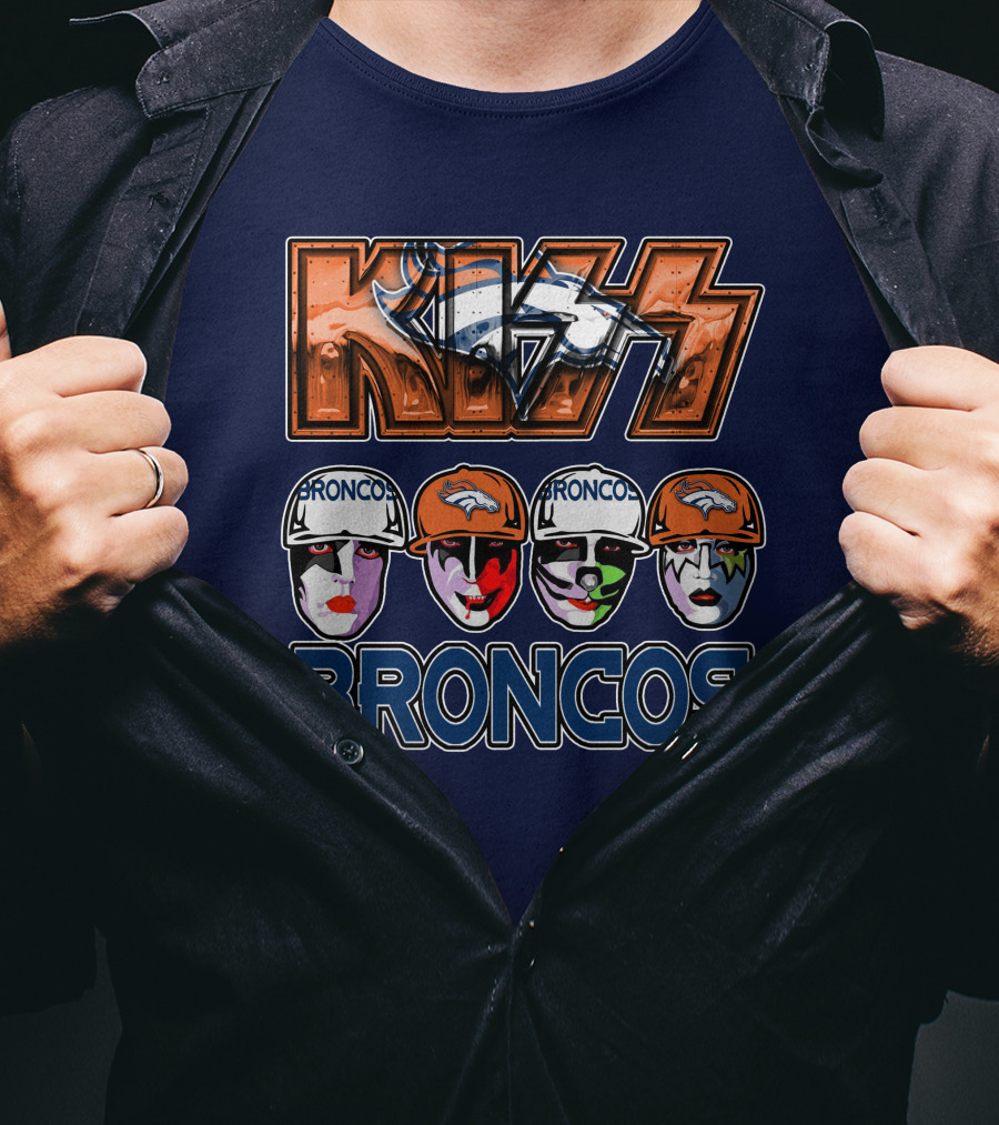 Kiss Denver Broncos Football Helmet Band Makeup T-Shirt