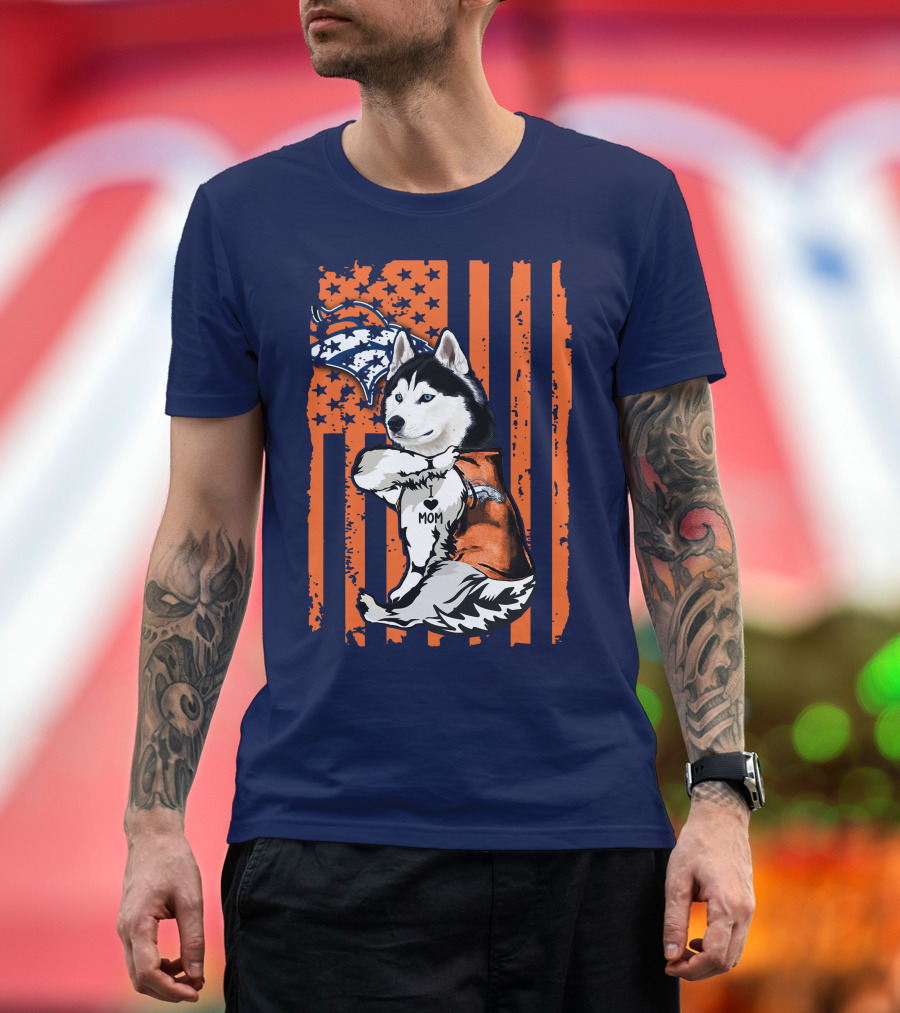 Siberian Husky Mom Denver Broncos Fan Usa Flag T-Shirt