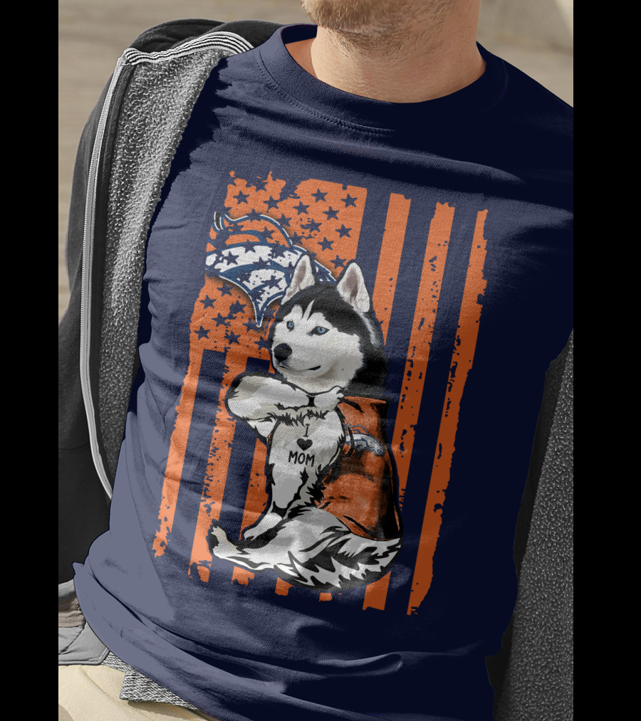Siberian Husky Mom Denver Broncos Fan Usa Flag T-Shirt