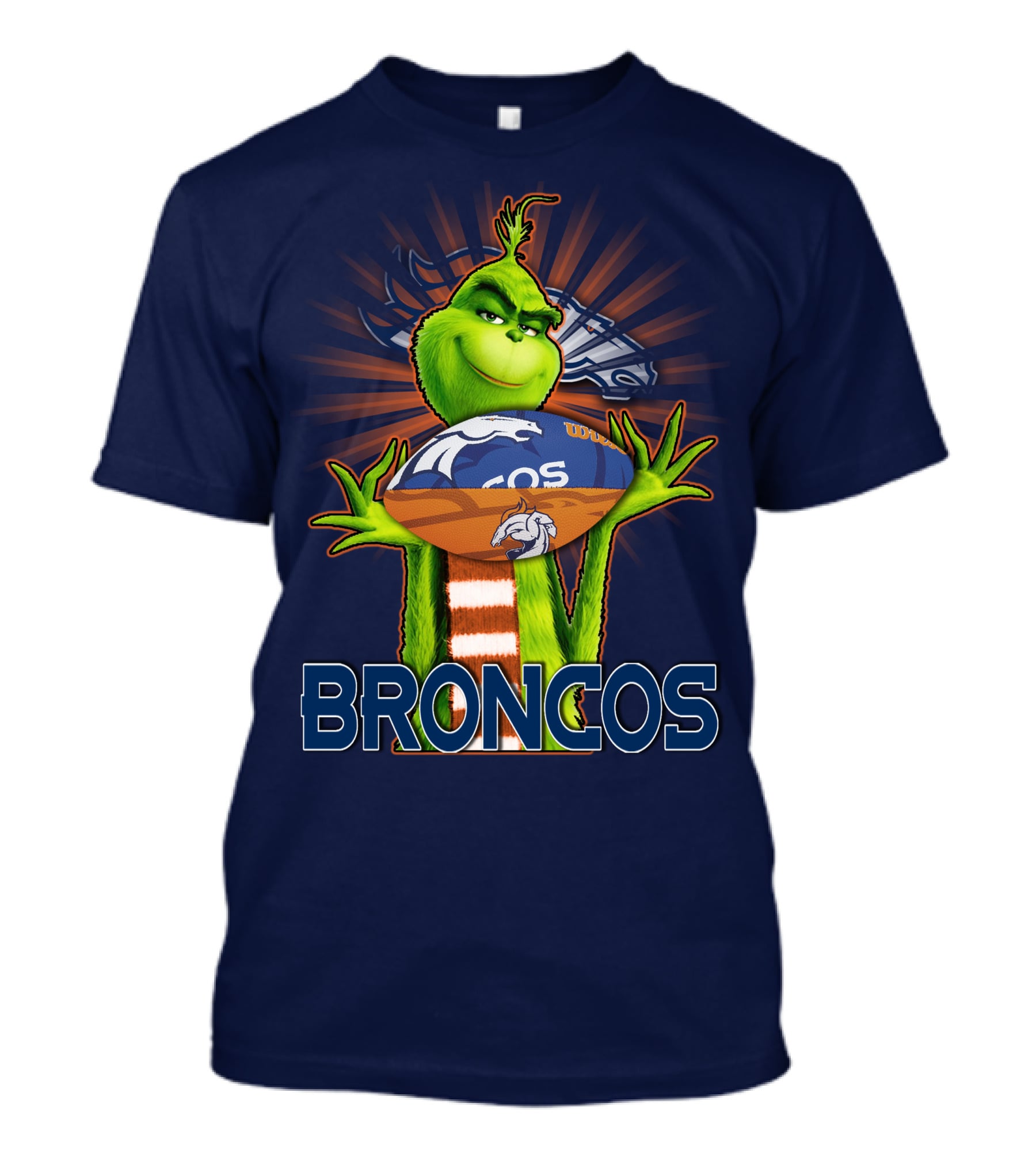 Grinch Holding Denver Broncos Football T-Shirt